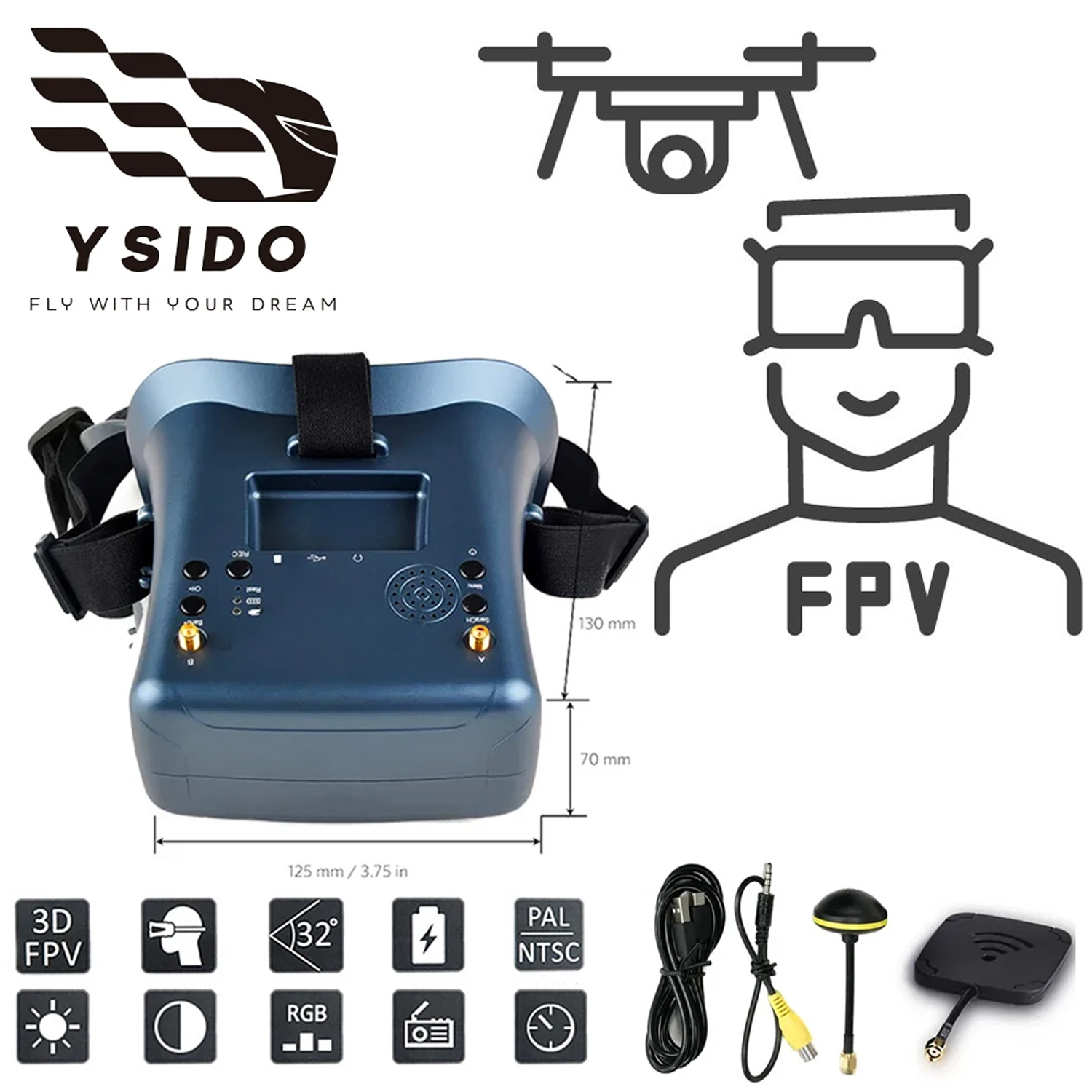 Skyzone Sky04O Pro Fpv Goggles - FPV نظارات 008D 5.8G 40CH 4.3